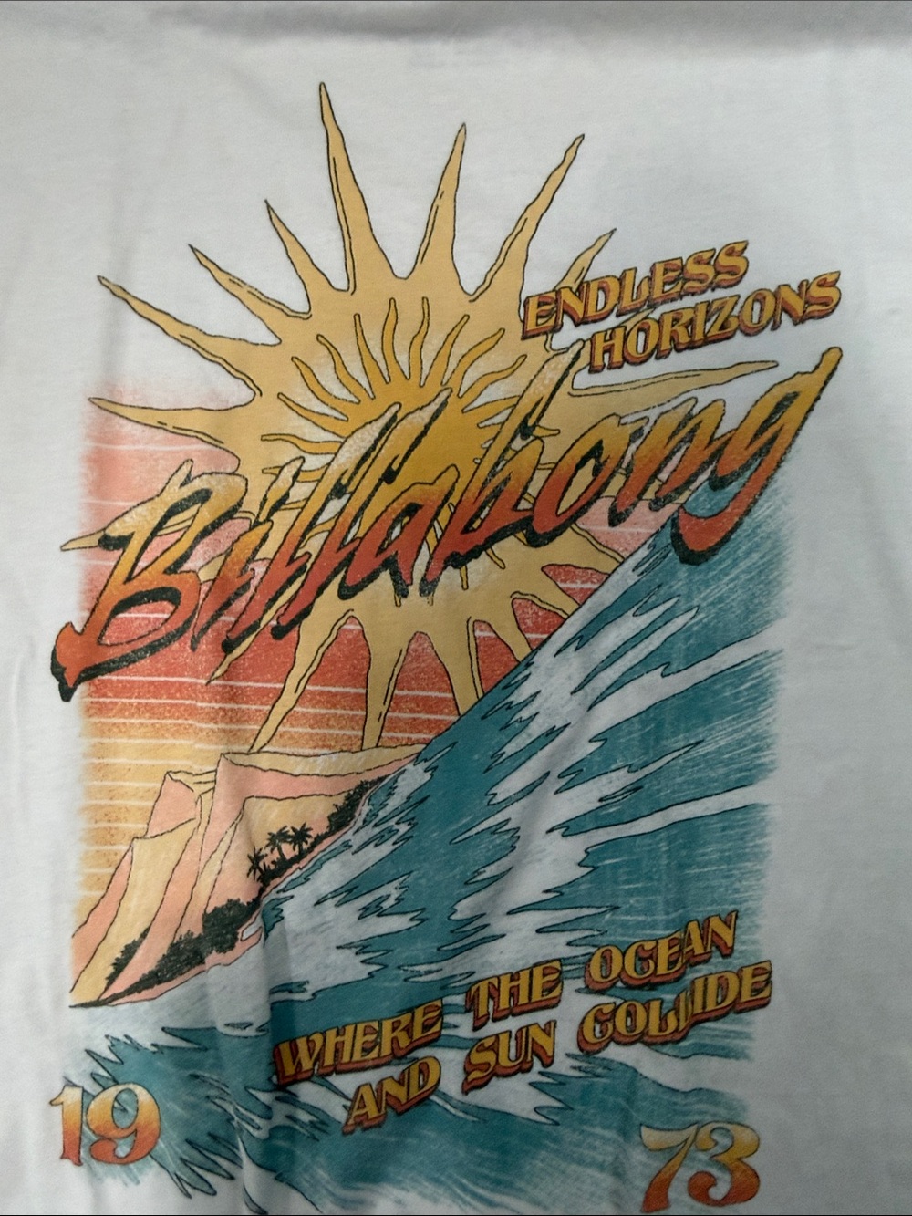 Billabong White Short-Sleeve Tee with Yellow Sun & Teal Wave Graphic - Picture 3 of 3